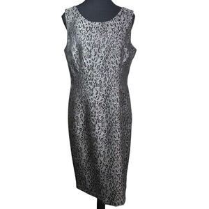 Kasper Sleeveless Leopard Print In Black and Silver Midi Dress Size 10